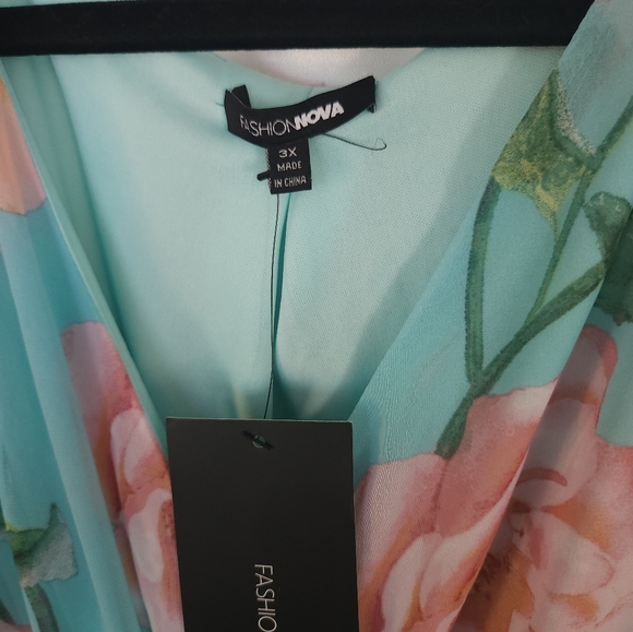 Chiffon Floral Mint Green Maxi Dress Plus 3X - Picture 4 of 6